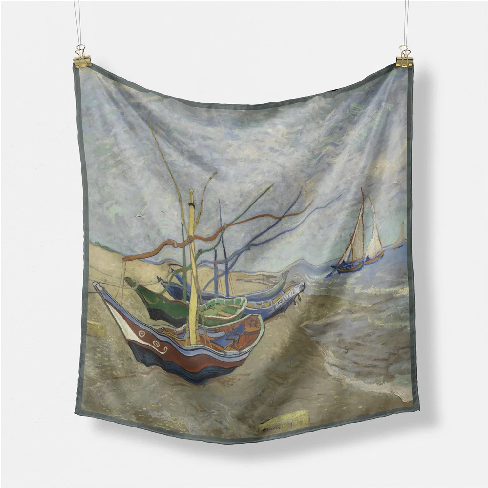 

Женский саржевый шелковый шарф POBING, квадратные шарфы с рисунком лодки, бандана, маленький хиджаб, галстук, повязка на голову, шейный платок 53 см