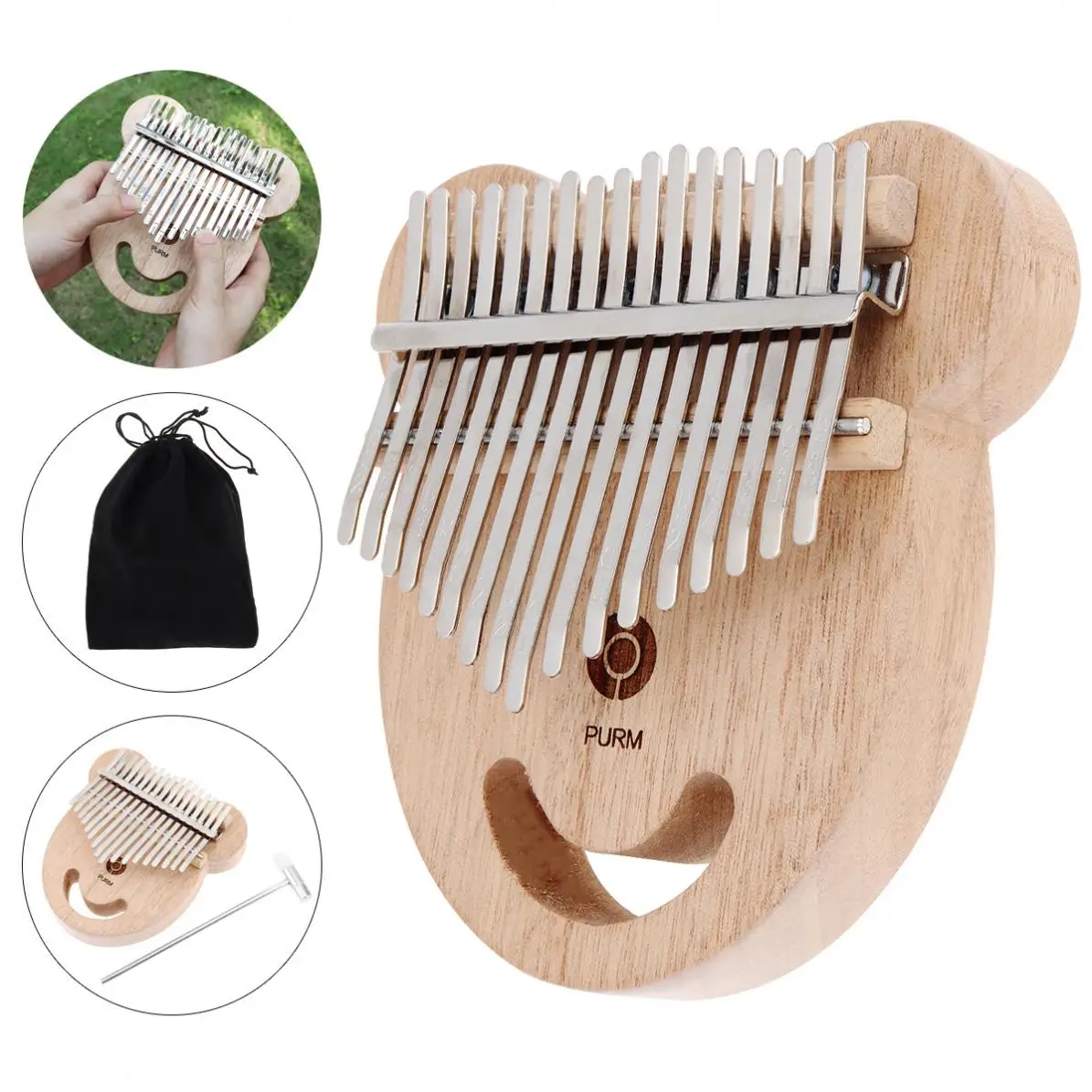 17 клавиш красное дерево медведь лицо форма большой палец пианино Kalimba Mbira с