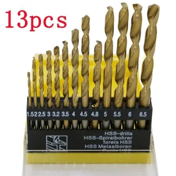 

13pcs High Speed Steel Titanium Coated Drill Bits Set 1.5-6.5Mm Round Shank