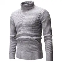 50%HOTRibbed Long Sleeve Simple Knitted Sweater Turtleneck Solid Color Men Knitwear for Autumn Winter