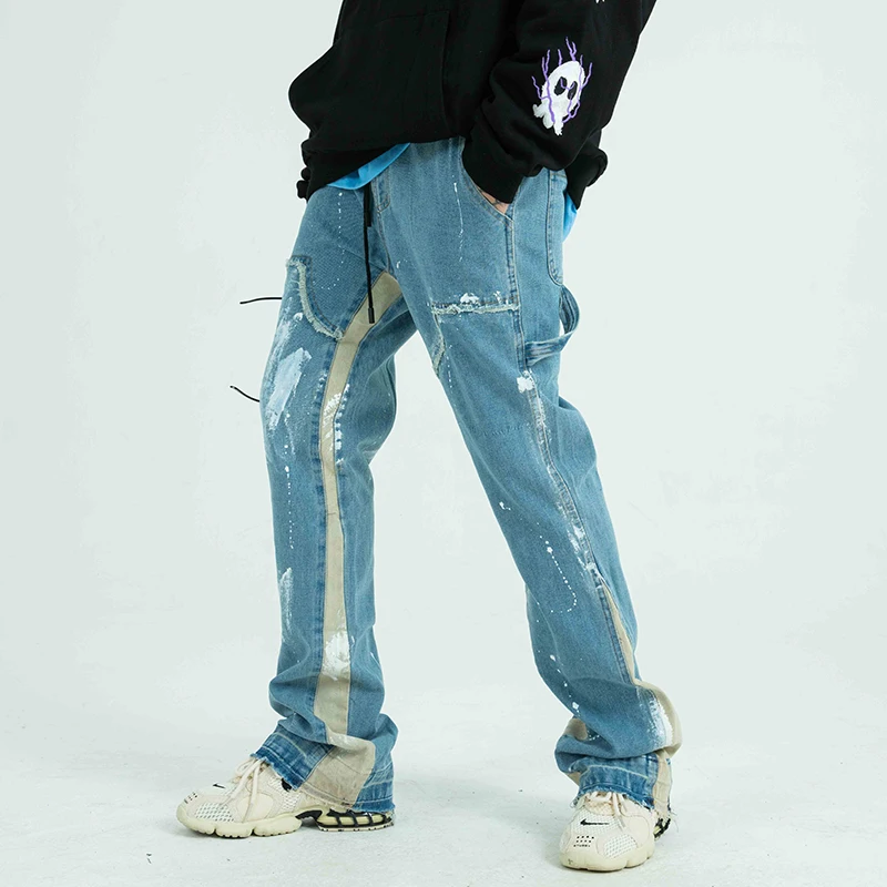 Drawstring Jeans Pants Denim Trousers Painted Streetwear Hip-Hop Harajuku Loose Men Casual