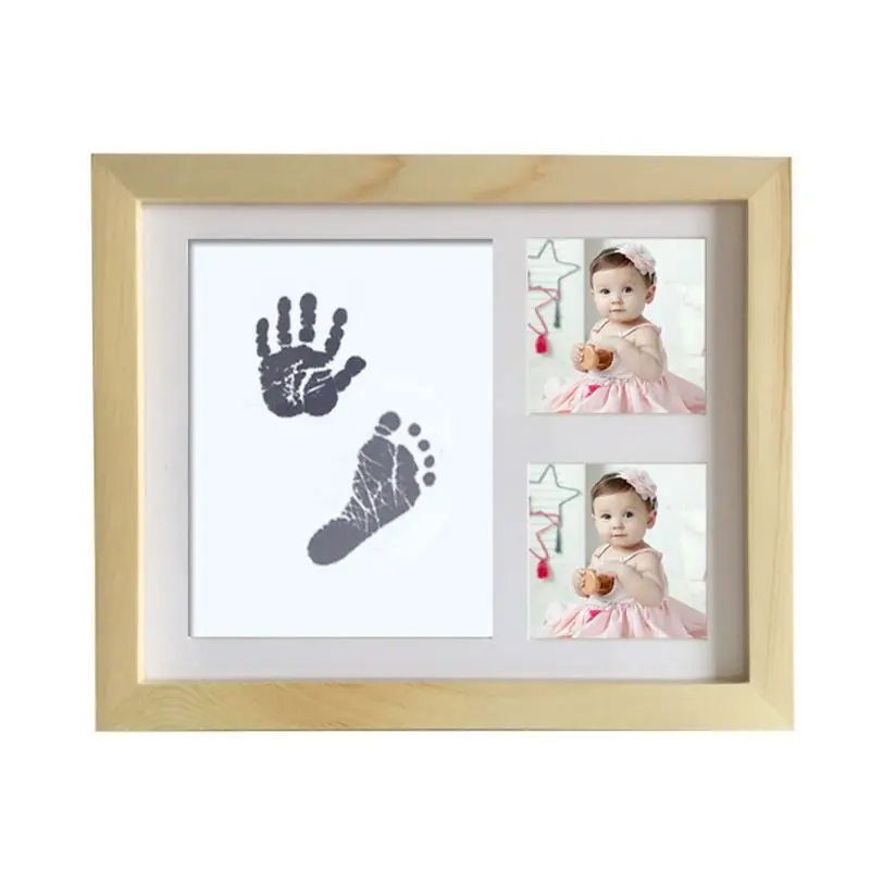 Baby Footprint Kit Handprint Picture Frame with Safe and Non-Toxic Ink Pad Perfect Newborn Keepsakes Girls Boys Shower Gift 23GD