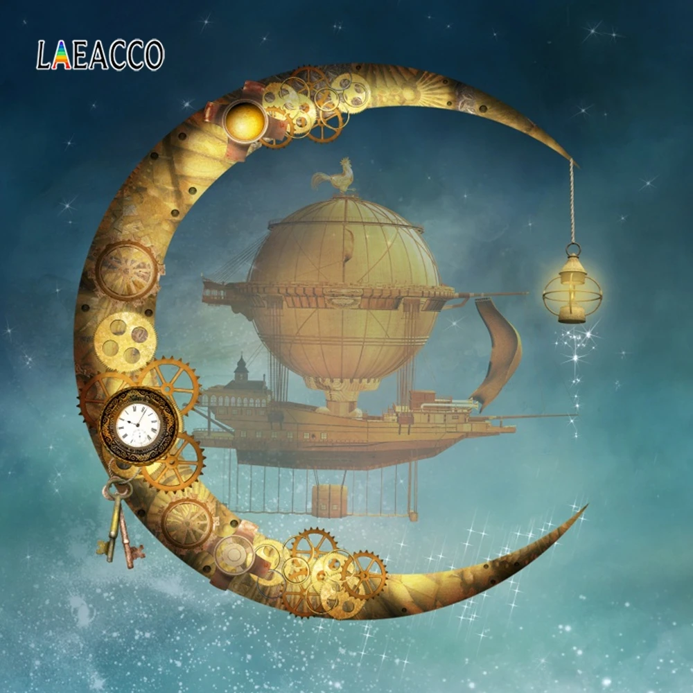 Фотофон Laeacco в стиле стимпанк с изображением шестеренок Луны лампы лодки фоны | Фон для фотосъёмки -32924180467