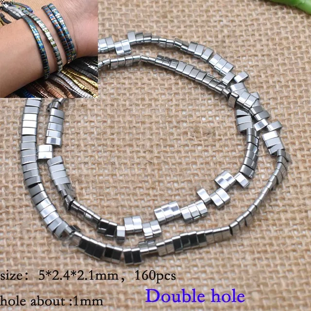 New Two Holes natural stone beads hematite black mineral beads accessories square spacer beads for jewelry making DIY Bracelets T030 5x2mm