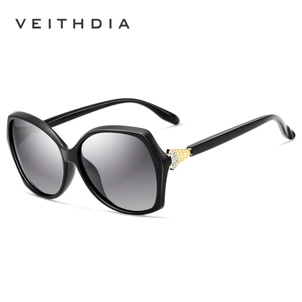 VEITHDIA Модные женские роскошные негабаритные солнцезащитные очки с лисьим бриллиантом элегантные солнцезащитные очки oculos de sol Оттенки для женщин UV400 - Цвет линз: Black gray