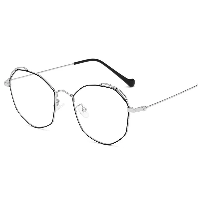 Black silver Новые кошачьи уши плоские зеркальные металлические голубые-легкие очки для мужчин и женщин - Цвет оправы: Black silver