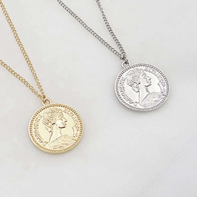 

Creative Gold Coin Pendant Necklace Bohemian Female Necklace Retro Carved Coin Necklace Jewelry Sweater Chain Clavicular Chain
