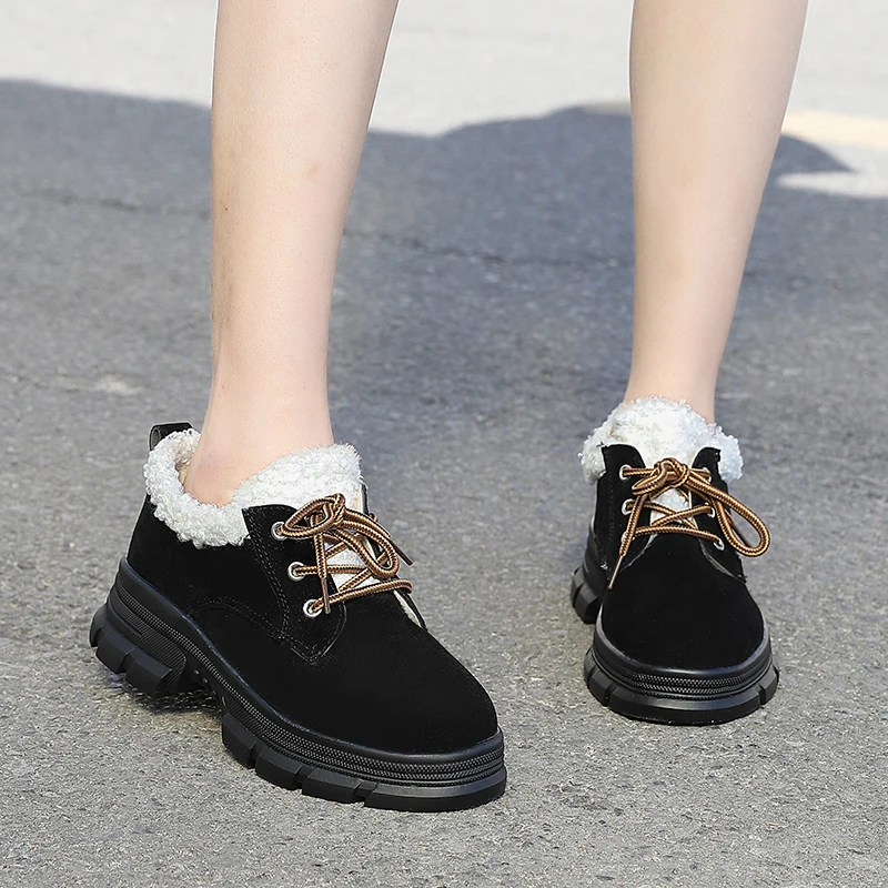 fashion new Ankle boots Shoes Faux fur Warm Plush Winter Cross strap Female Shoes Casual Imitation suede Snow Boots grey black k858