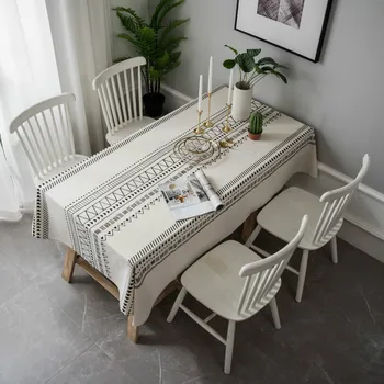

Black And White Printed Tablecloth Boho Living Room Cotton Linen Tablecloth Coffee Table Cover Towel Picnic Mat Home Decoration