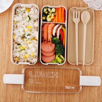 

900ml Portable Healthy Material Lunch Box 3 Layer Wheat Straw Bento Boxes Microwave Dinnerware Food Storage Container Foodbox