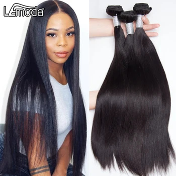 

40Inch Lemoda Brazilian Straight Human Hair 4 Bundles Remy Hair Extensions Natural Black Can Be Dyed Long HairLength