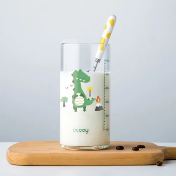 

Child Cartoon Glass Cup with Spoon Transparent Cute Student Juice Milk Glass Cup Heat Resistant Children Home Container MM60BLB