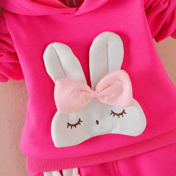 Новинка 2019 года, детская зимняя одежда, комплекты одежды для девочек, хлопковая футболка с капюшоном и рисунком кролика из мультфильма