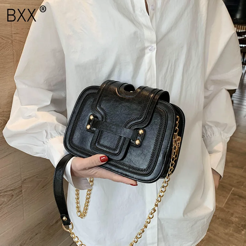 

[BXX] Vintage PU Leather Shoulder Messenger Bags For Women 2020 Fashion Mini Crossbody Bag Female Chain Handbags Purses HK426