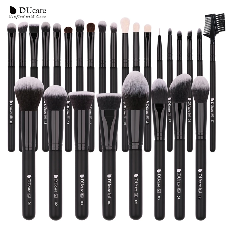 Makeup-Brushes-Set Hair-Foundation-Powder Blushes Ducare Professional Black Natural 8-27pcs