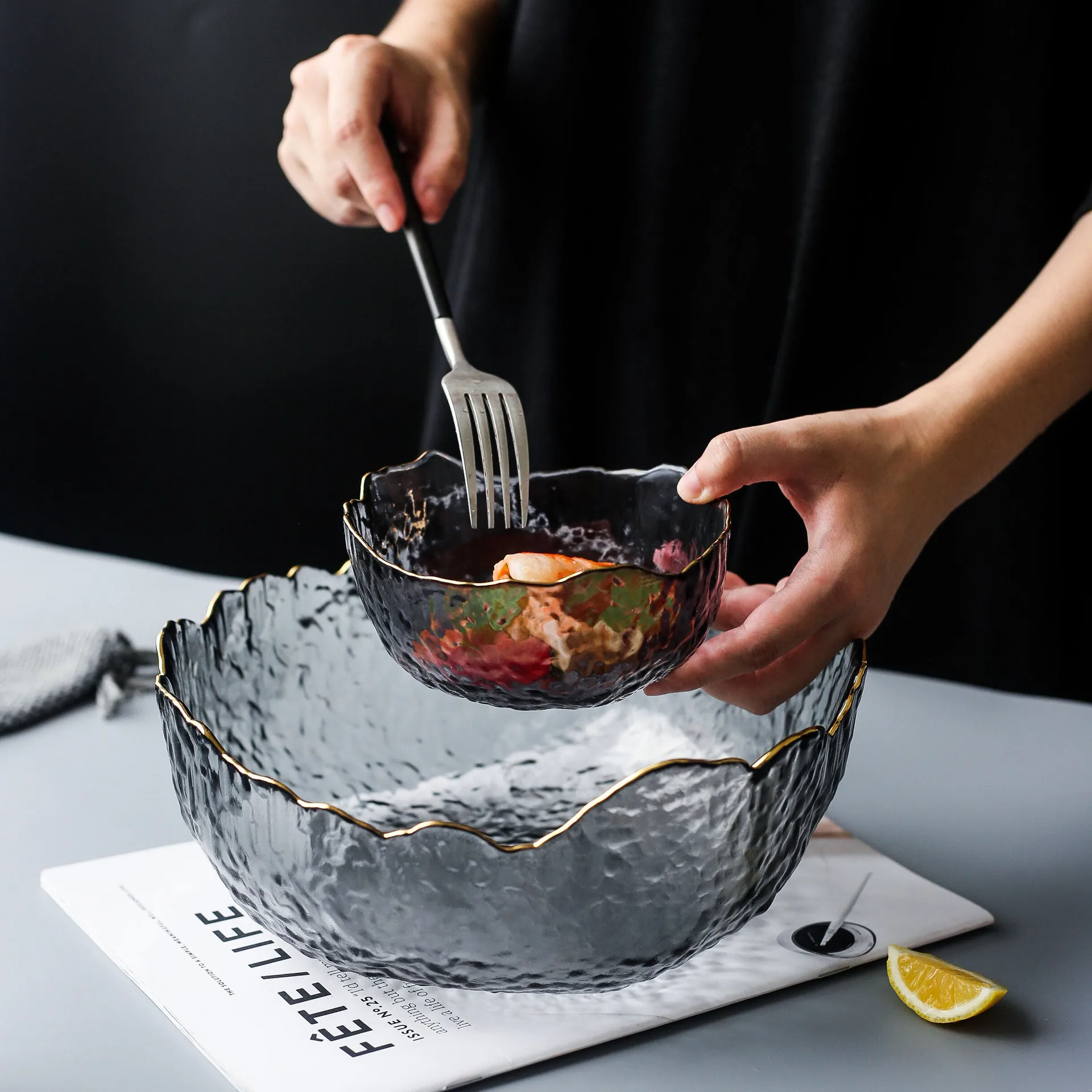 

Green Code Irregular Glass Household Creative Drawing Phnom Penh Glacier Fruit Salad Bowl Pyrex Fruit and Vegetable Plate