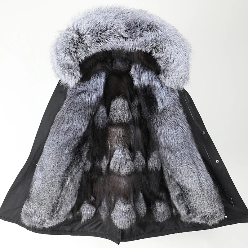

2019 Men's S-7XL Jacket New Black Real Fur Coat Big Fox Fur Collar With Fox Fur Liner Parka Winter Long Jacket