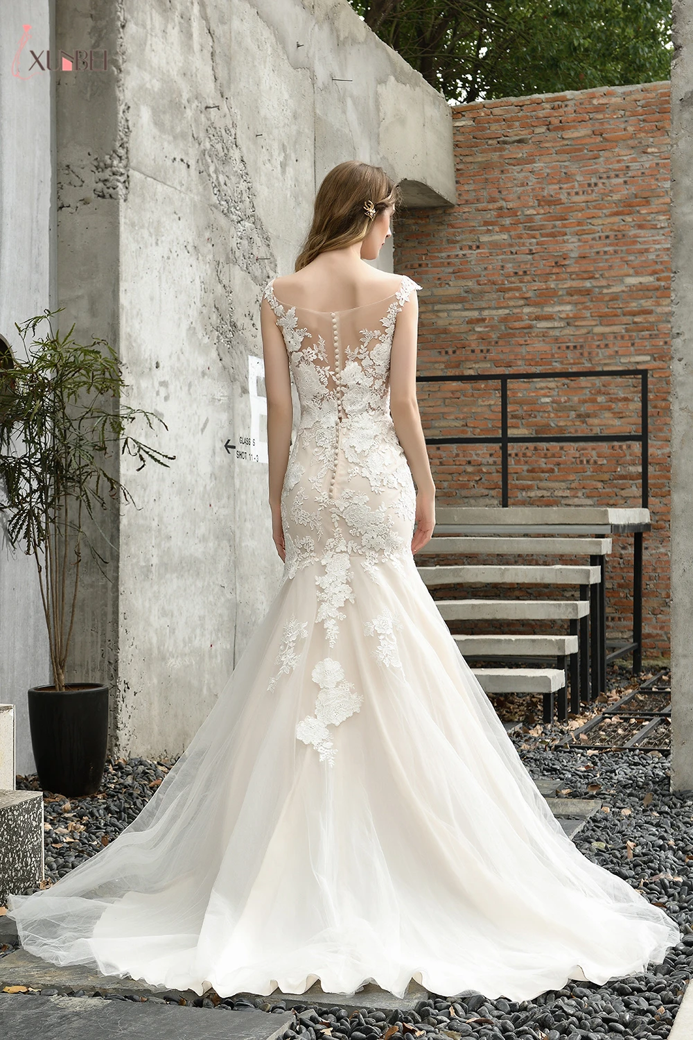 Robe De Mariee Новые свадебные платья Mermaind кружевной круглый вырез, Свадебные платья с блестками Vestido De Noiva