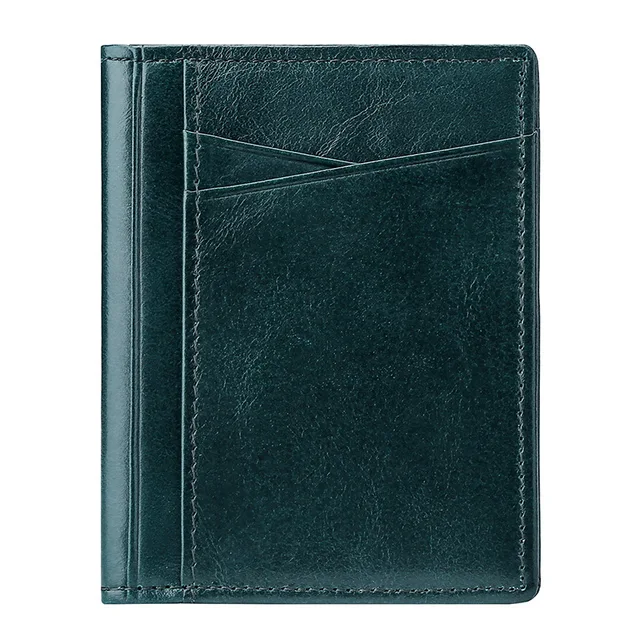 Men Minimalist Slim Card Holder Genuine Leather Card Wallet Slim Line Ultra Thin Mini Small Rfid Passport Id Card Holder Male green