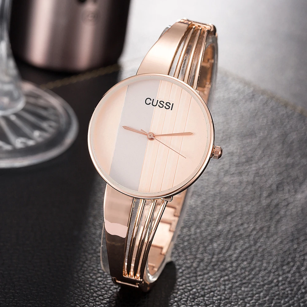 CUSSI Relogio Feminino Fashion Rose Gold Womens Bangle Bracelet Watches Luxury Stainless Steel Ladies Jewelry Watch Female Clock