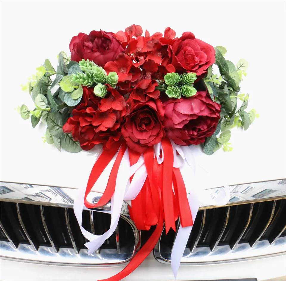 Сделанный Сделай Сам свадебный автомобильный Декор Искусственный цветок Шелковый угловой цветочный подарок на день Святого Валентина пионы Гирлянда Венок вечерние розы