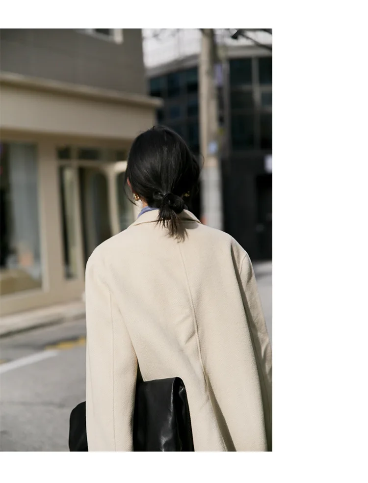 autumn and winter suit collar woolen coat female retro solid color handmade double-sided woolen coat