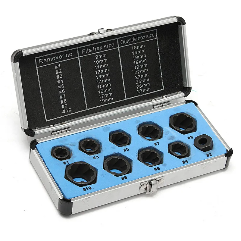 

10pcs/Set Damaged Bolt Nut Screw Remover Extractor Removal Set Nut Removal Socket Tool Black 9-19mm Nuts