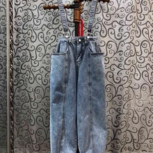 Новинка, осень и зима, женские джинсы с карманами на ремне, 1216