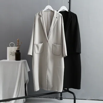 

Elegant Blazer Trench Coat For Women New Korean Style Long Coat Women Pockets Windbreaker Casual Trench Coats Abrigo Mujer C6104