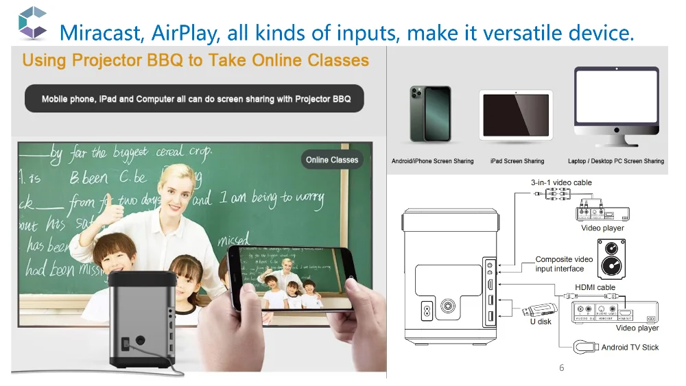 Android9.0 Portable Projector BBQ4--Big Step for LCD Projector_06