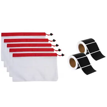 

5 Pack Reusable Produce Bags Rope Mesh & 300x Waterproof Chalkboard Labels Reusable Blackboard Stickers