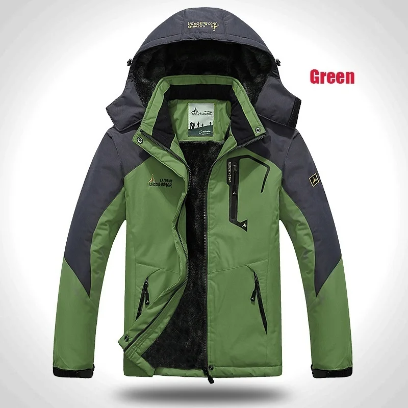Мужские зимние парки, уличная походная Толстая куртка, Мужская теплая ветровка, мужская спортивная куртка для кемпинга, катания на лыжах, водонепроницаемая ветрозащитная куртка - Цвет: WISH163 Green