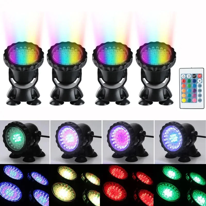 

4pcs RGB 36 LED Underwater Spot Light Highly Waterproofing IP68 Underwater Light Tank Aquarium Landscape Lights AC100-240V