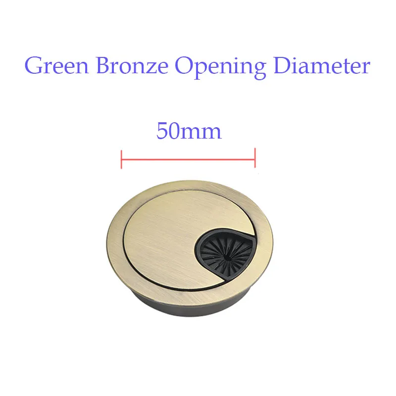green bronze 50mm Оцинкованный сплав круглый стол линия отверстие крышка компьютерный стол разъем порт кабельный корпус крышка резьбовое отверстие настольный корпус из сплава - Цвет: green bronze 50mm