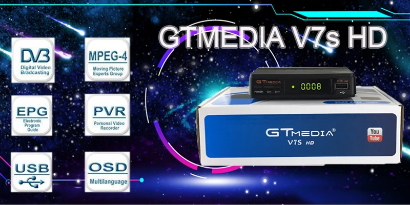 GTMEDIA V7S HD спутниковый ТВ ресивер HD DVB-S2 12 В/1.2A USB 2,0 Поддержка Испания Испания cccam ТВ ресивер PK gtmedia v8 nove