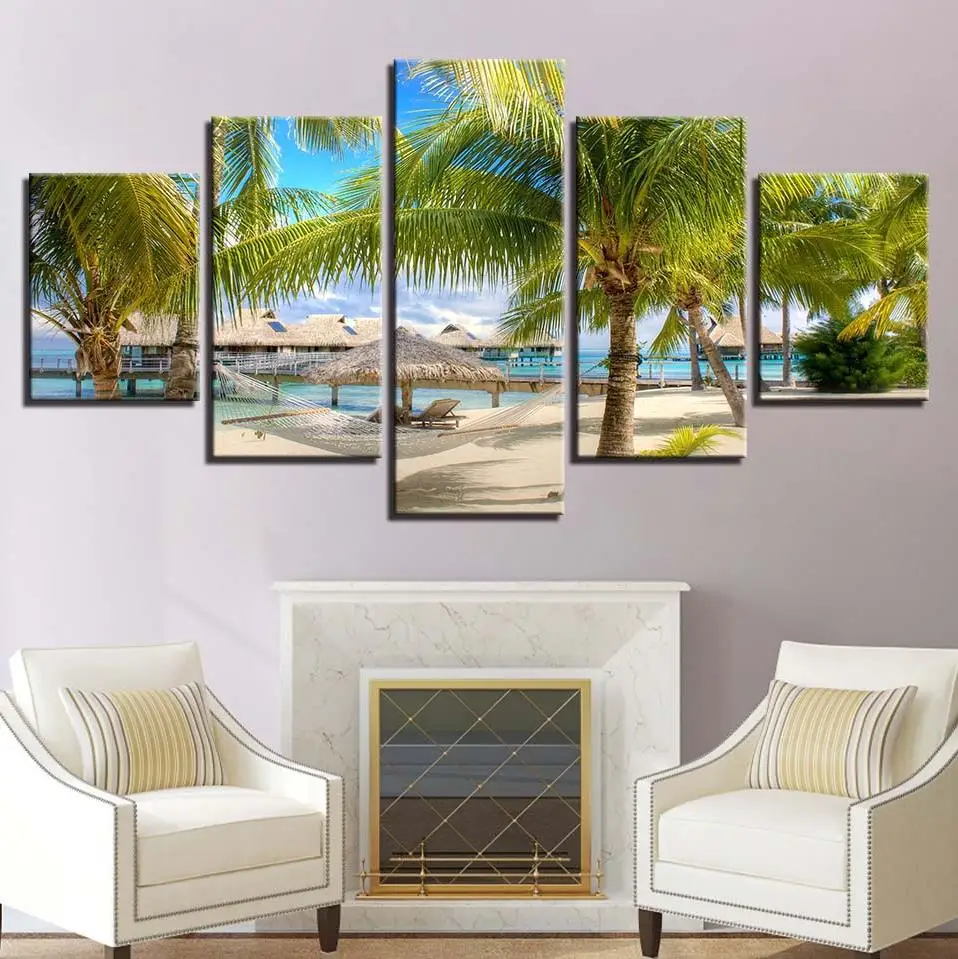 

Canvas Pictures Modular For Living Room Decor 5 Pieces Coconut Trees Beach Seascape Painting HD Prints Poster(No Frame)