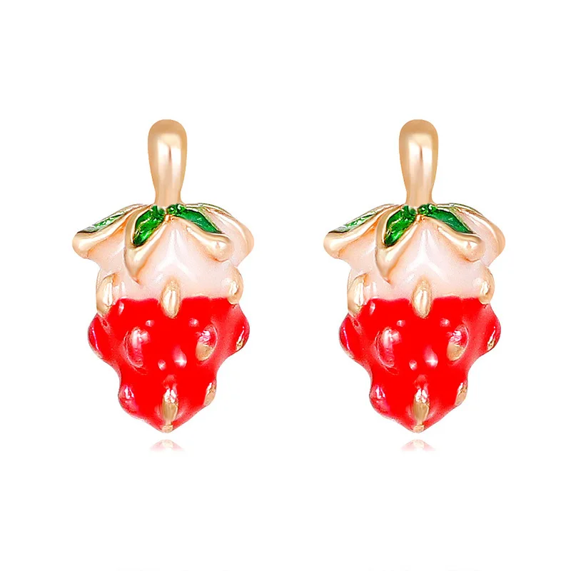 

Japan Korea Style Jewelry Alloy Enamel Red Strawberry Cute Christmas Eve Stud Earrings for Fashion Girl Women Accessories