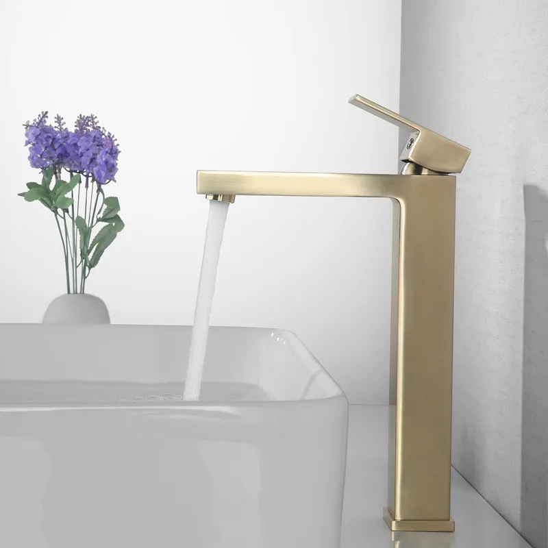 

Brushed Gold Bathroom Basin Soild Brass Sink Mixer Faucets Hot & Cold Single Handle Deck Mounted Lavatory Crane Tap Black