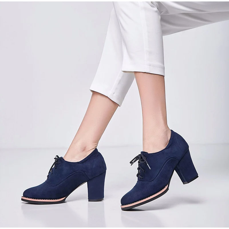 MCCKLE Autumn Shoes Women Pumps Suede Nubuck Lace Up Chunky Heels Ladies Fashion Platform Female Shoes Casual New Footwear
