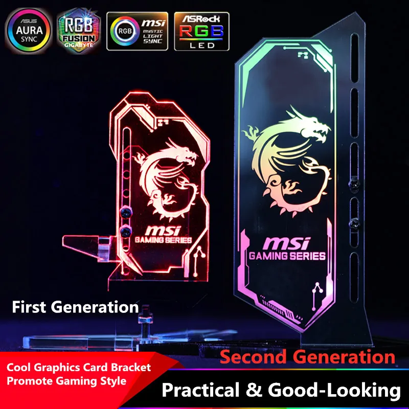 RGB Acrylic GPU Bracket multi Style Illuminated Graphics Card Bracket Chassis Belief Lamp Vertical Jack Support ASUS AURA