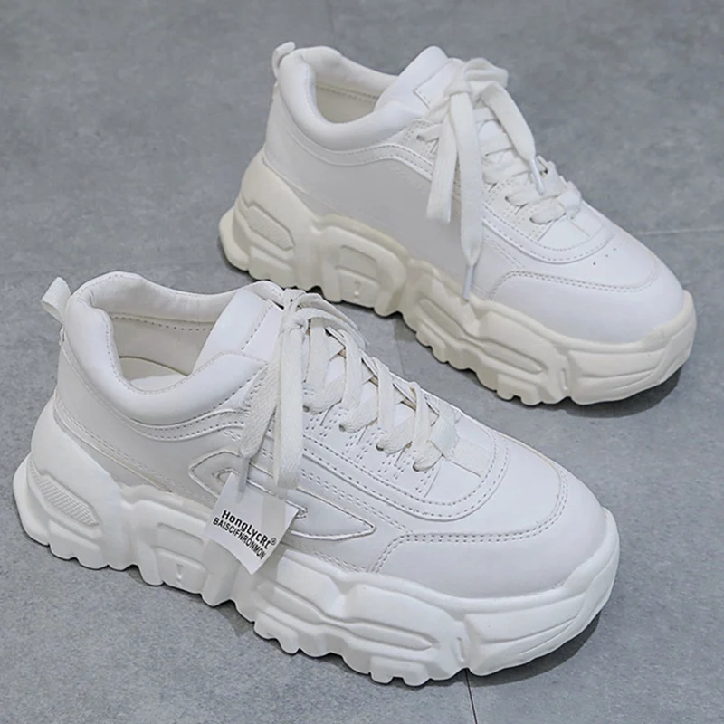 

2020 Spring Platform Chunky Sneakers Shoes Woman Lace Up Ladies Trainers Fashion Casual Shoes White Sneakers Chaussures Femme