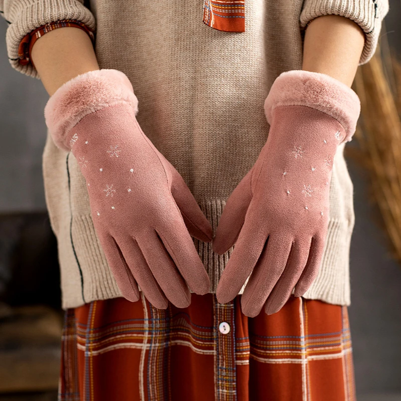 

Suede Plus Velvet Ladies Winter Gloves Warm and Windproof Autumn and Winter Outdoor Riding Touch Screen Gloves
