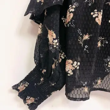 

Women Ruffled Lantern Sleeve Blouse Floral Printed Two Pieces Set Vintage 2020 New Female Shirt and Top