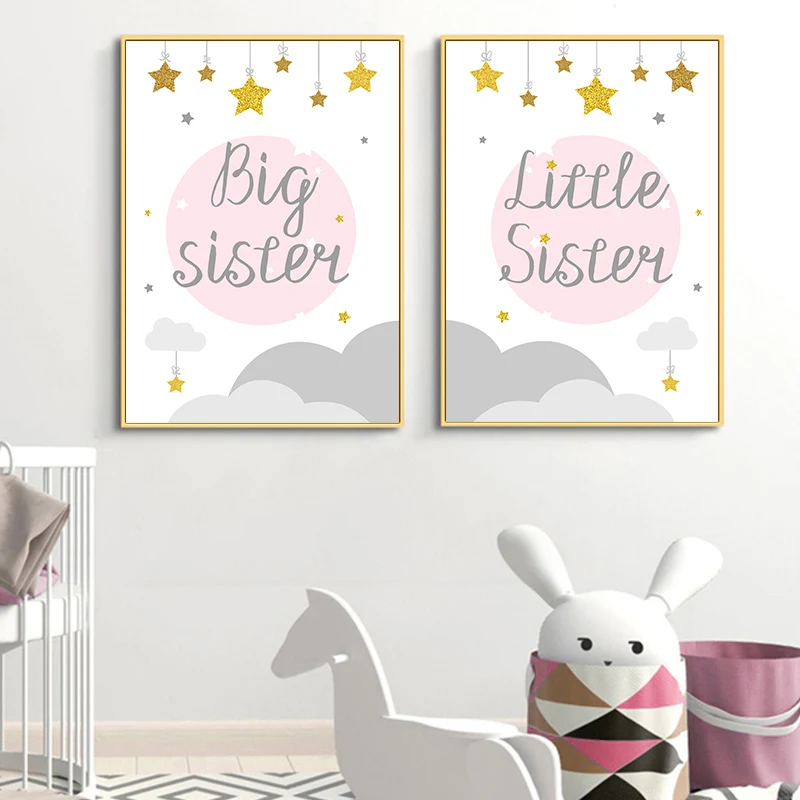 Big-And-Little-Sister-Poster-Funny-Child-Nursery-Art-Print-Pink-Quotes-Wall-Painting-Nordic-Poster (1)