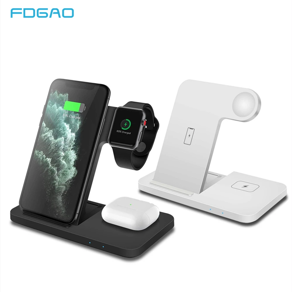 FDGAO 15W 3 in 1 Qi Wireless Charger Stand For iPhone 12 11 8 X XS XR Samsung S21 S20 Airpods Pro /2 Apple iWatch SE 6 5 4 3 2