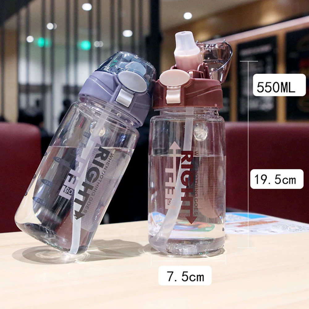 KECTTIO 550ML Kids Water Bottles With Straw Portable Leak-proof