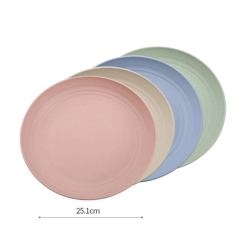 25cm High Quality Dinner Plate Wheat Straw Plate Solid Color Plate Fruit Dishes Tableware Bone Dish Eco Friendly Unbreakable