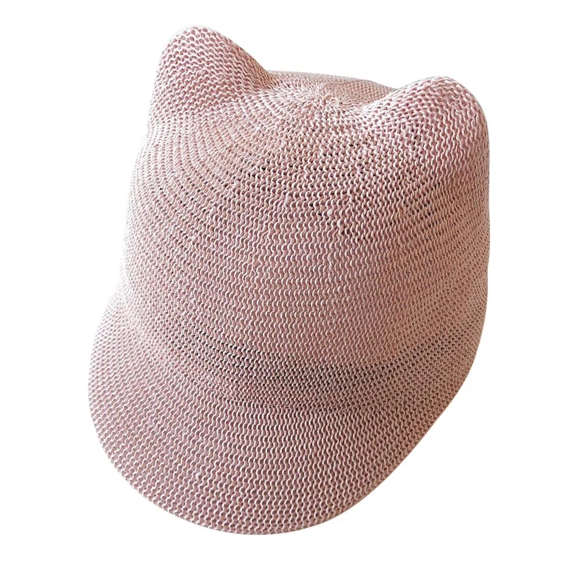 pink Модные соломенные шляпы для девочек и мальчиков, летняя детская шляпа от солнца, милая детская однотонная шапочка с рисунком кошки, украшения в виде ушек - Цвет: pink
