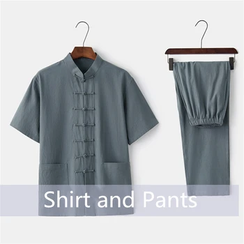 

Chinese Traditional Clothing Set Man Summer Linen Buckle Kung Fu Shirt Oriental Retro Top Pants Tai Chi Breathable Uniforms