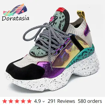 

DORATASIA Ladies Light Genuine Leather Suede Sneakers Women 2020 Autumn Decorating High Shoes Woman Cool Horsehair Dad Shoes